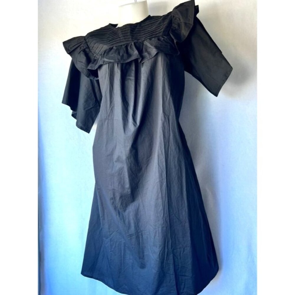 Nuuts A-Line Dress Black Ruffle Detail Women Size M Short Sleeves Zipper pockets